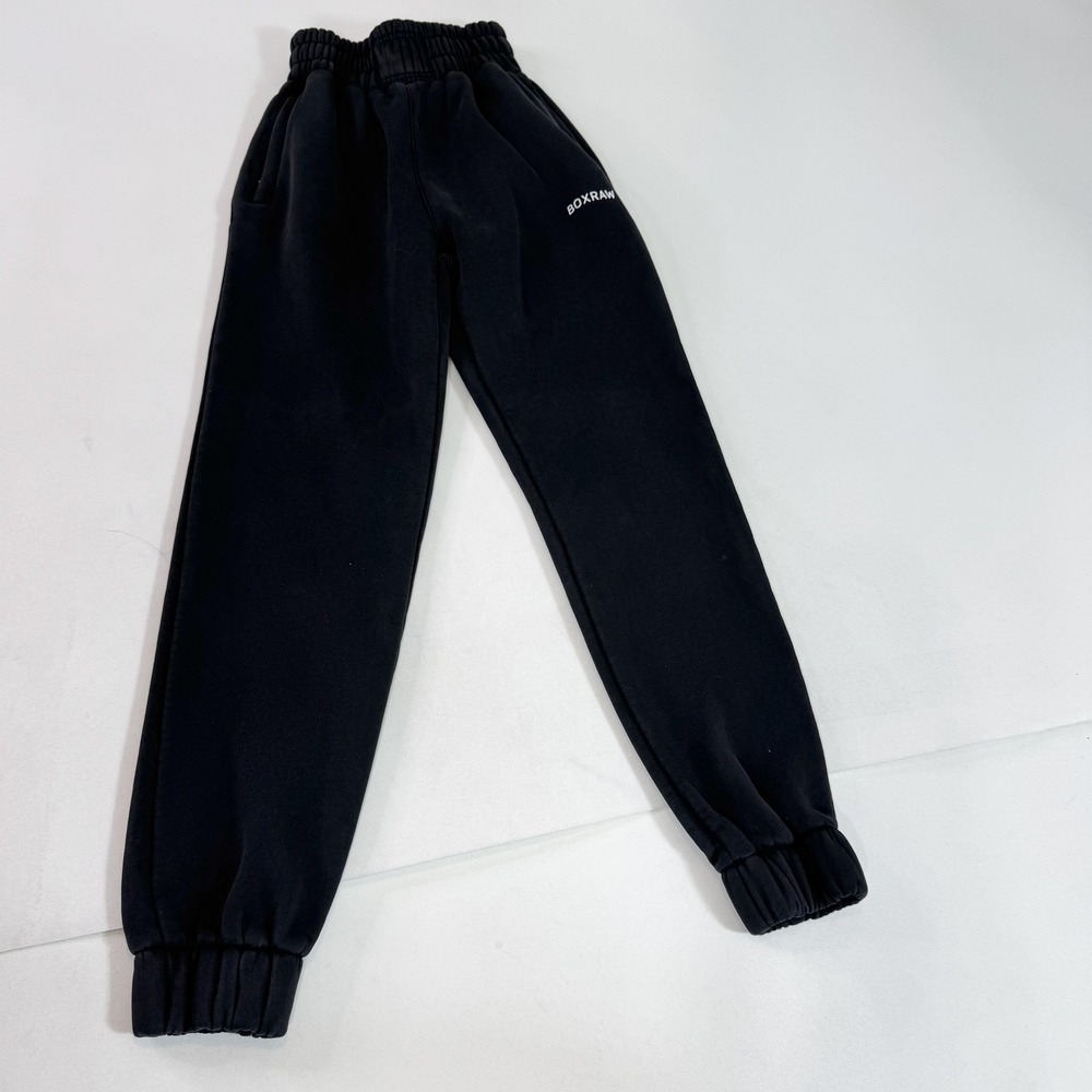BOXRAW Sweatpants Mens Small Black Joggers Elastic Waist Cuffed Fleece Pockets